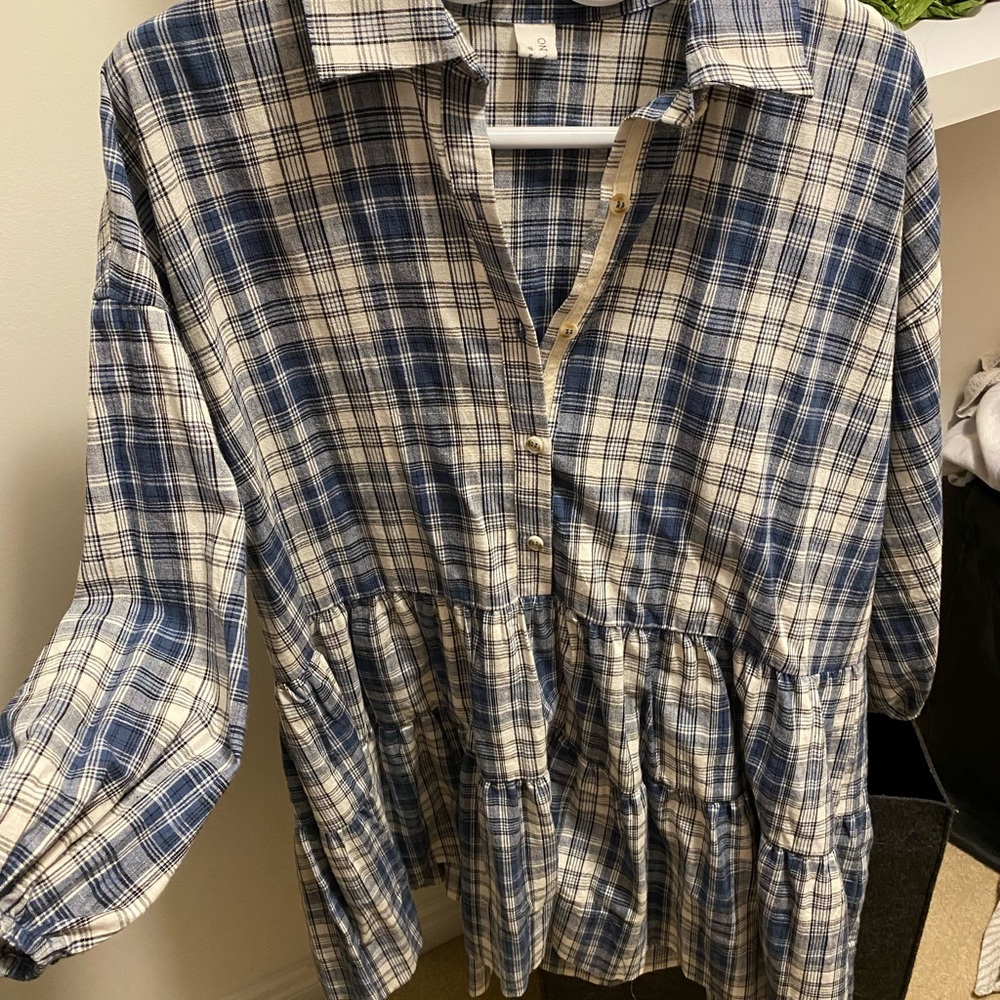 Summer plaid dress with elastic arms, fits bigger